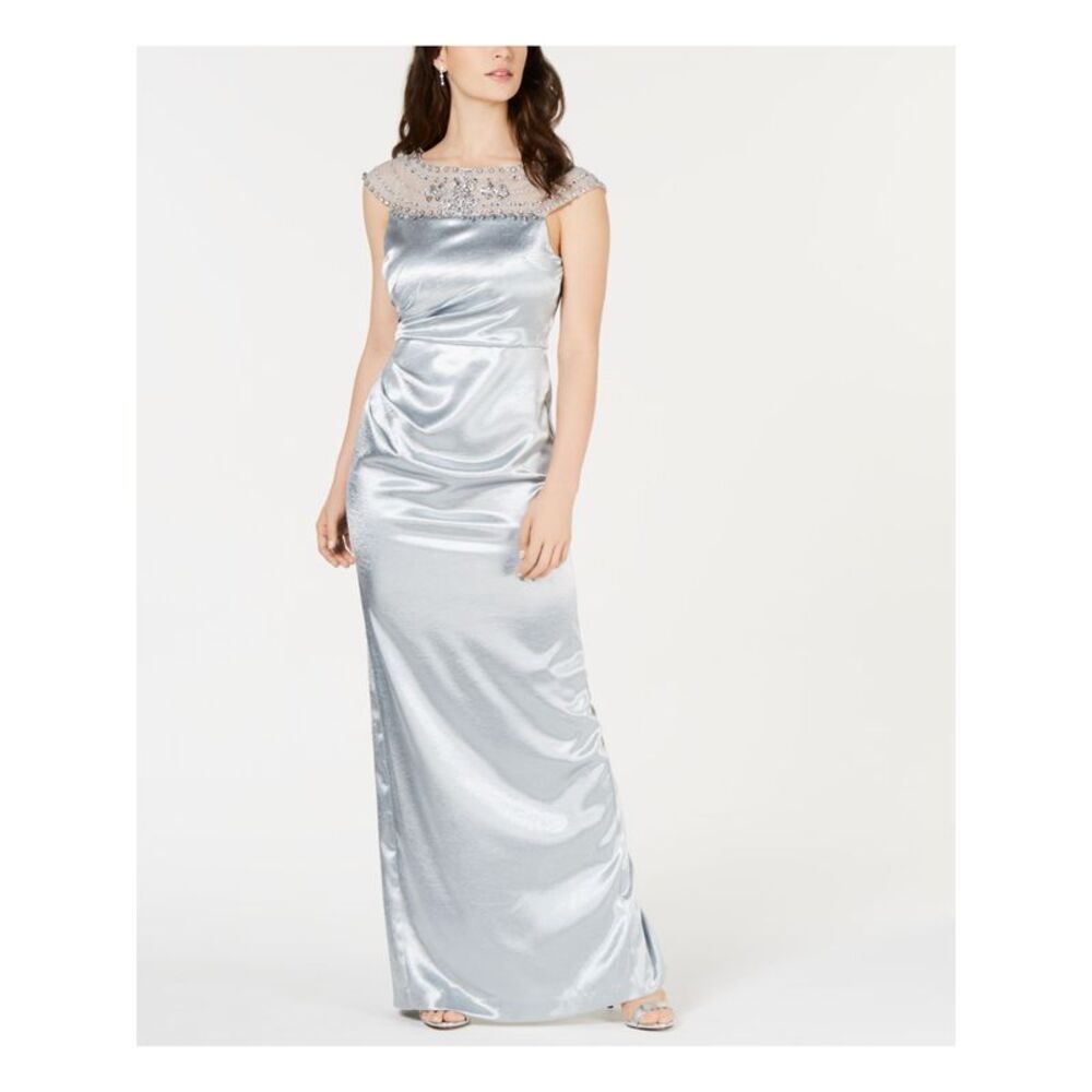NWT ADRIANNA PAPELL Womens Light Blue Sleeveless Formal Dress Size: 4